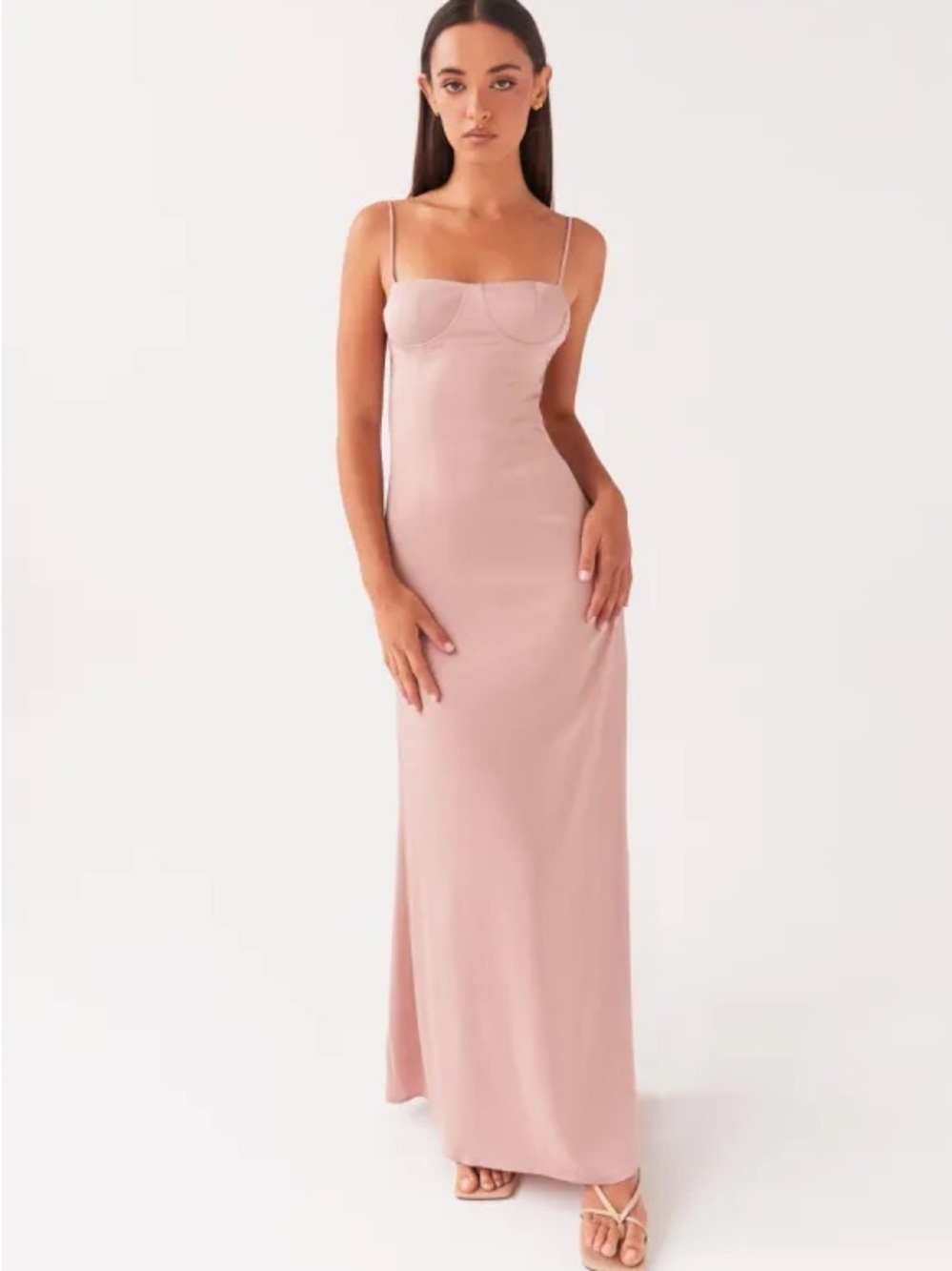 Blush Pink Slip Maxi Dress with Spaghetti Straps